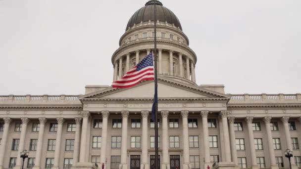 Flags at Utah State Capitol Building — Stock Video