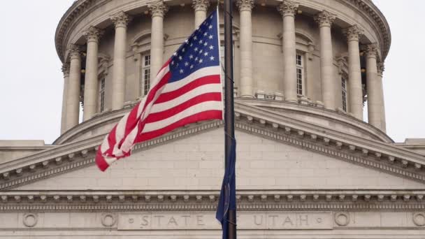 Flags at Utah State Capitol Building — Stock Video