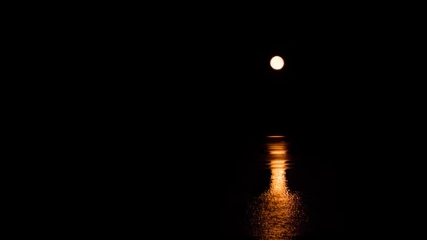 Luna elevándose sobre el océano con reflejo — Vídeos de Stock