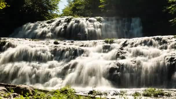 Timelapse People Playing Beautiful Jungle Waterfall — Stock Video