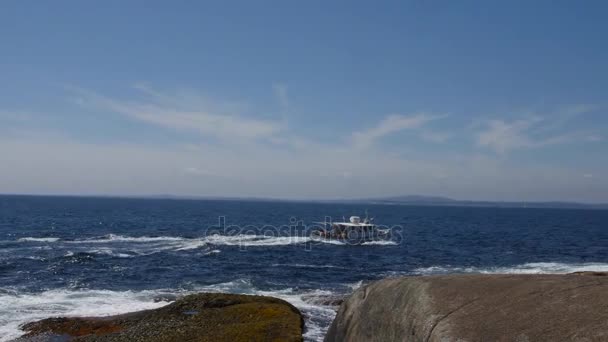 Un barco turístico en una hermosa costa del océano — Vídeo de stock