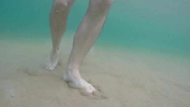 Bajo el agua una familia jugando en el océano — Vídeo de stock