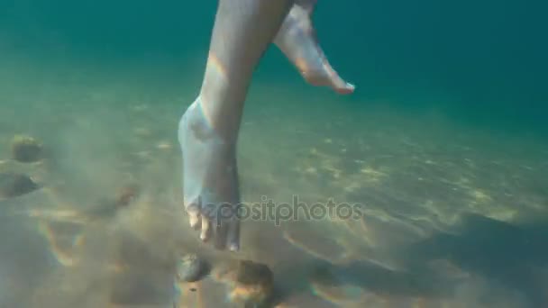 Pieds marchant dans la plage océan — Video