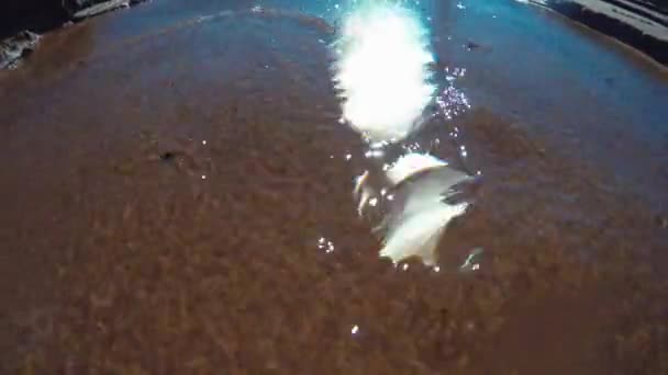 Wasser läuft über den Sandstrand des Ozeans — Stockvideo