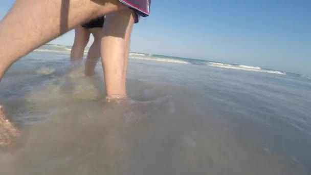 Un couple marche sur une belle plage tropicale — Video