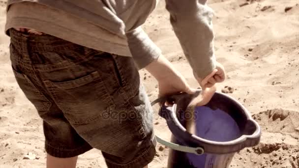 在沙滩玩耍的小男孩 — 图库视频影像