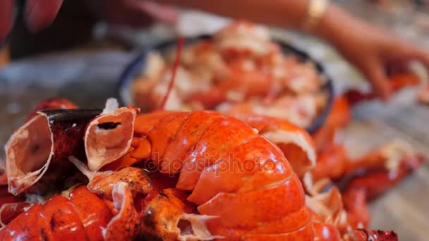 Personnes qui préparent le homard — Video