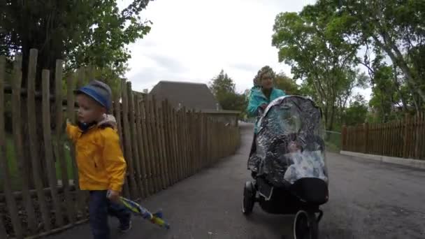 Семья в зоопарке Хогл в дождливый день — стоковое видео