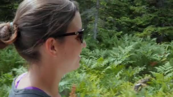 Una mujer camina por el bosque — Vídeo de stock