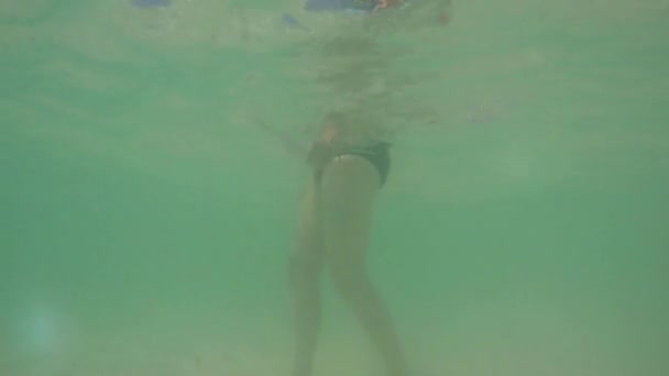 Жінка плаває в тропічному океані — стокове відео