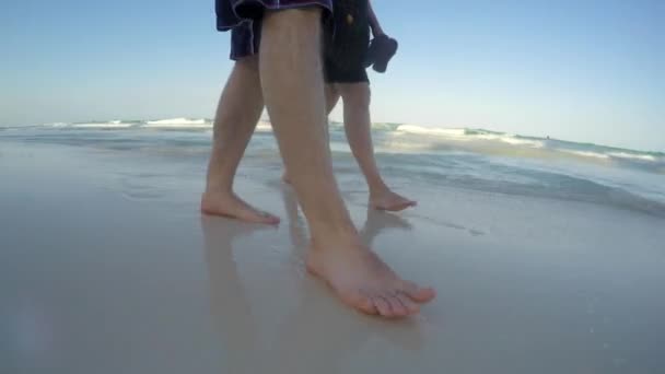 Pareja caminando en hermosa playa tropical — Vídeo de stock