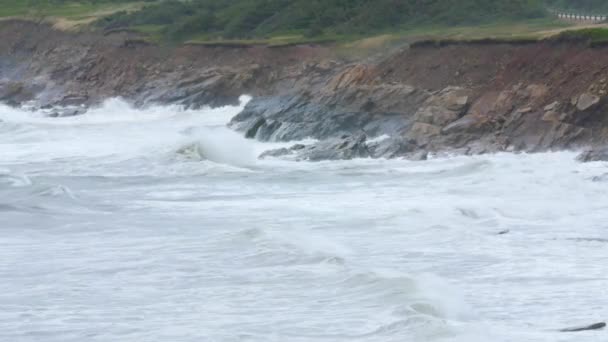 Океанічні хвилі на скелястому березі — стокове відео