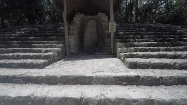 Steinmetzarbeiten an Maya-Ruine — Stockvideo