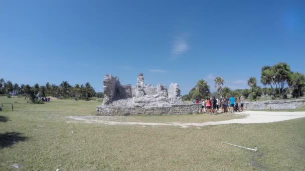 Toeristen verkennen van Maya ruïnes In Mexico — Stockvideo