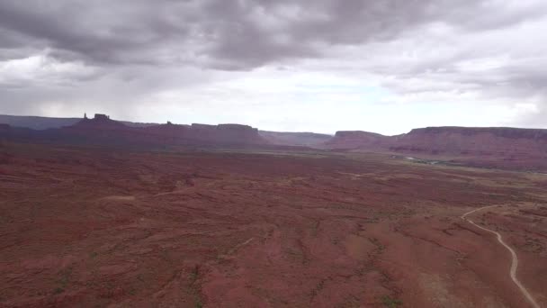 Aerial Dolly Shot Stormy Desert Buttes Moab Utah — Stock Video