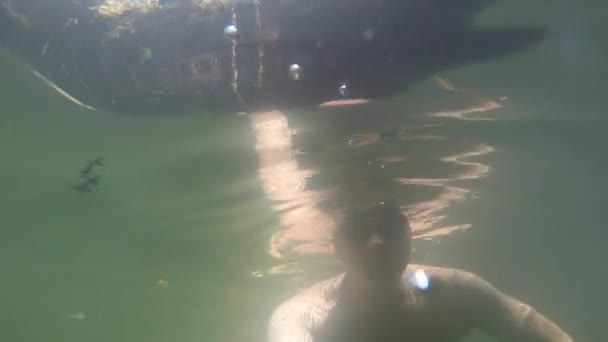 Plan Sous Marin Homme Nageant Dans Eau — Video