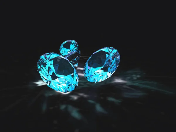 3d illustration blue diamonds with black background — Stock Photo, Image