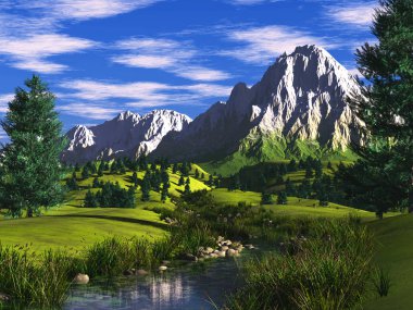 3D çizim Alp manzara