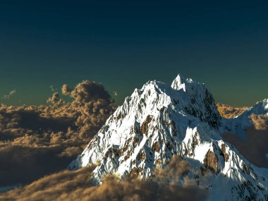 3D çizim dramatik Alp manzara