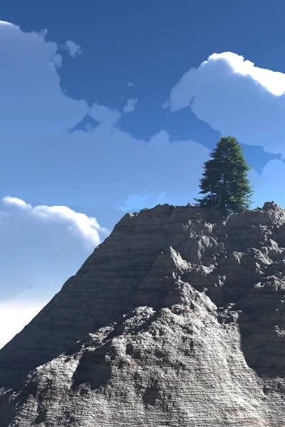 3D drzewo ilustracja w szczyt gór — Zdjęcie stockowe