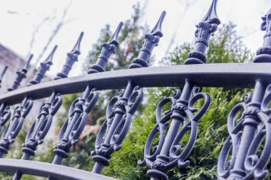 Siyah metalik sahte çit dikenli bahçesinde.