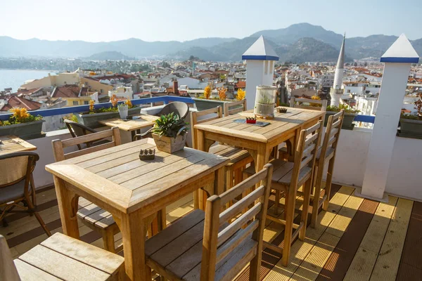 View to the buildings of the Marmaris resort town in Marmaris fr Royalty Free Stock Images