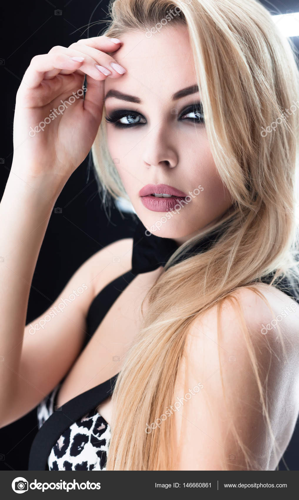 Close Up Fashion Portrait Of Beautiful Blonde Woman With Bright