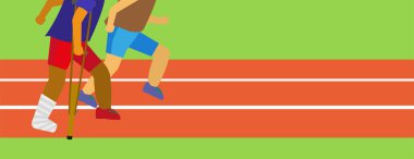 Yarış pisti 1 'deki 2 adam sakat. Ateli ve koltuk değneği olan biri normal koşucu.