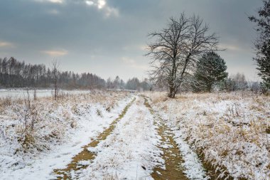 Kırsal kış manzara kar ile kaplı