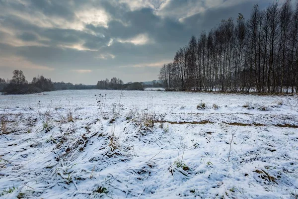 Paesaggio invernale con campagna innevata — Foto Stock