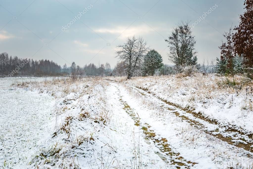Winter landscape with snow covered countryside