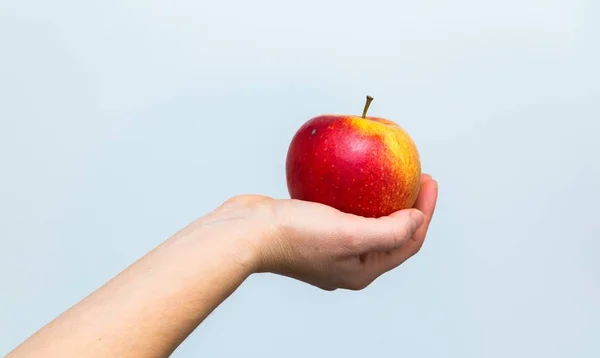 Apple holding by woman hands in close up — Stock Photo, Image