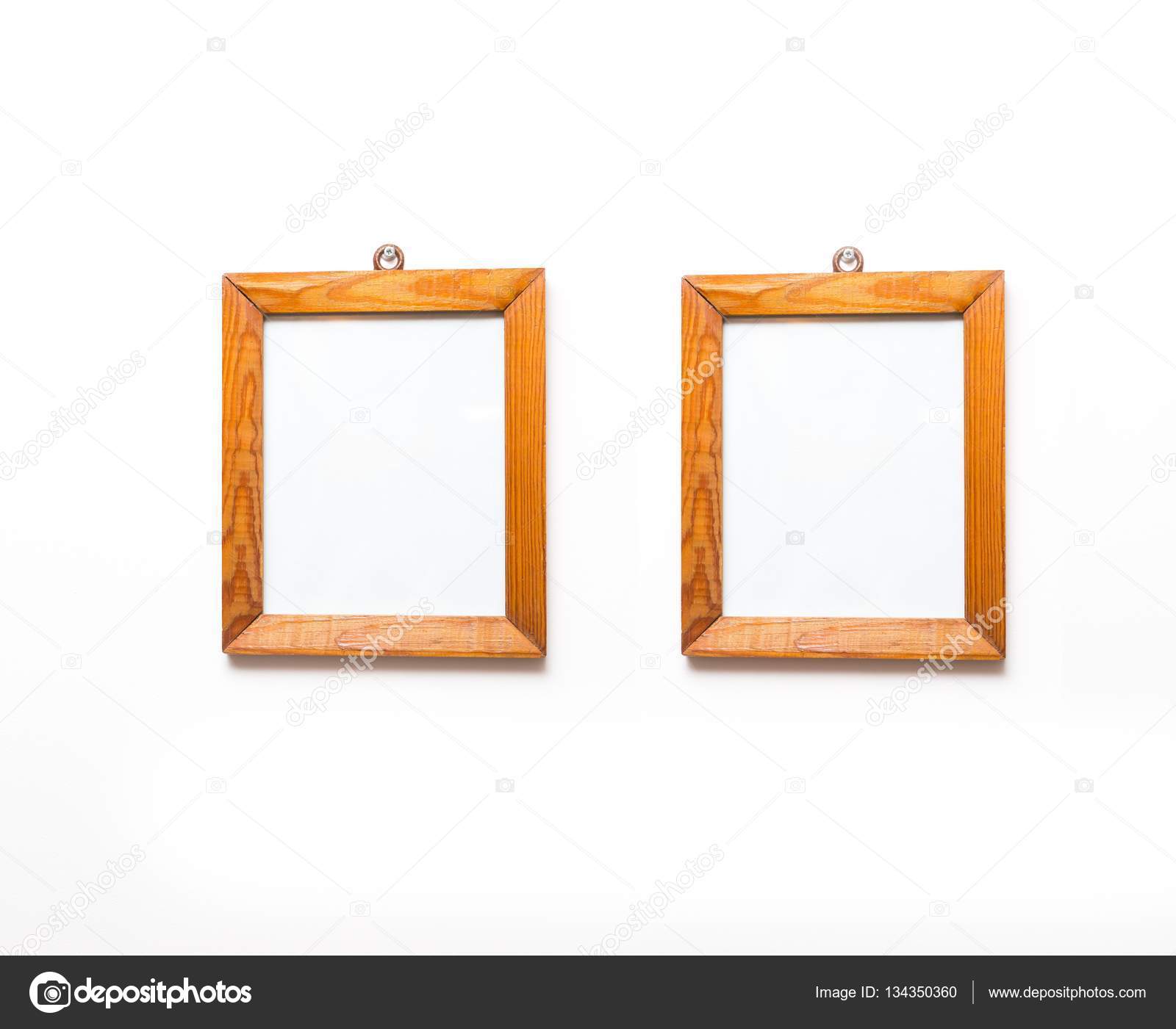 Two Wooden Frames On White Wall Stock Photo Milosz 134350360 2 Old Wooden Frames Of Pine Wood Hanging On White Wall Background Frame Photo By Milosz
