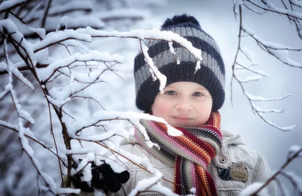 Young caucasian boy winter portrait — Stock Photo, Image