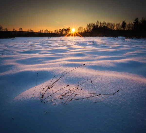 Winter landscape at beautiful sunny evening — Stock Photo, Image