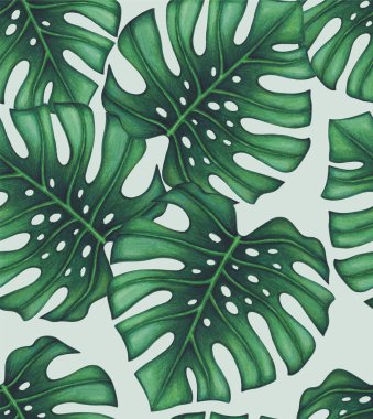 Dikişsiz desen suluboya tropikal palmiye yaprakları