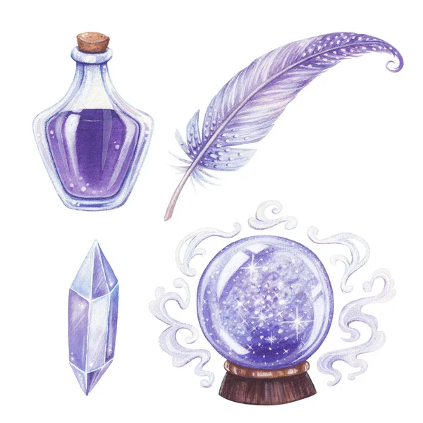 Cadılar Bayramı el çizimi illüstrasyon. Sihirli elementler.