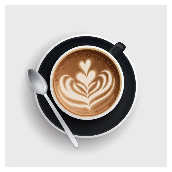 Cappuccino cup with heart design on top. Coffee cup, vector illustration. — 스톡 벡터