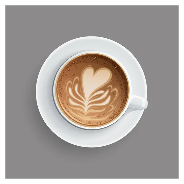 Cappuccino copo com design de coração em cima. Copo de café, ilustração vetorial . —  Vetores de Stock