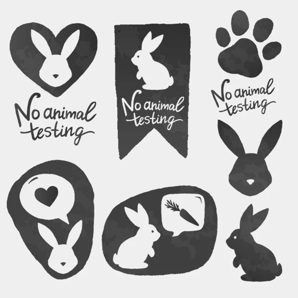Against animal testing stickers. Cruelty free vector labels. Animal rights design. No animal testing bunny in heart shape. — Stock Vector