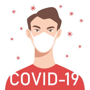 Beyaz tıbbi maskeli adam. Dünya 'da Coronavirus. Koronavirüs karantinası kavramı. COVID-19 (2019-nCoV)