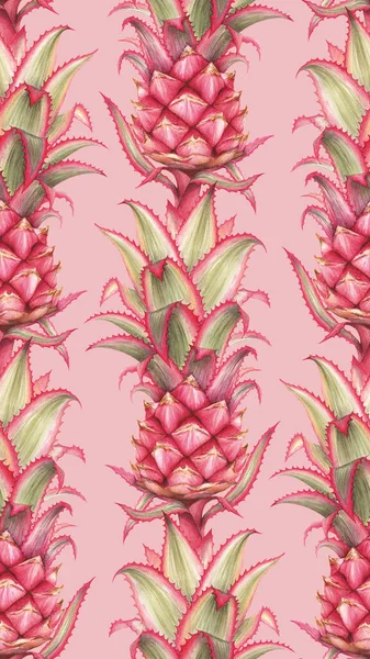 Modello Senza Cuciture Ananas Rosso Succosa Frutta Tropicale Acquerello Sfondo — Foto Stock