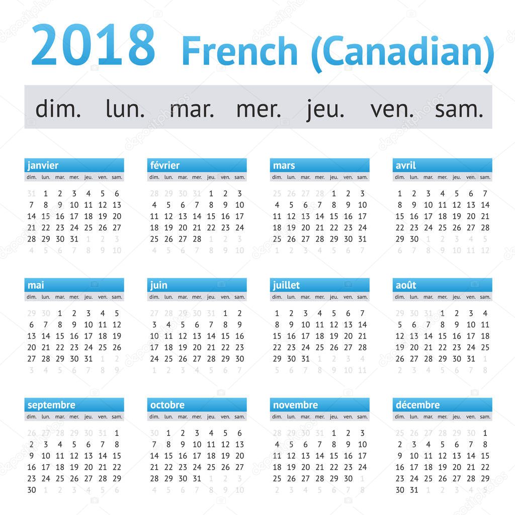2018 French American Calendar Canadian