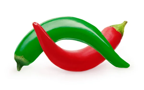 Peperoncino intero rosso e verde verdure isolate su bianco — Foto Stock