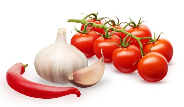 빨간 체리 토마토, 마늘 정 향과 레드 칠리 페 퍼와 함께 — 스톡 사진
