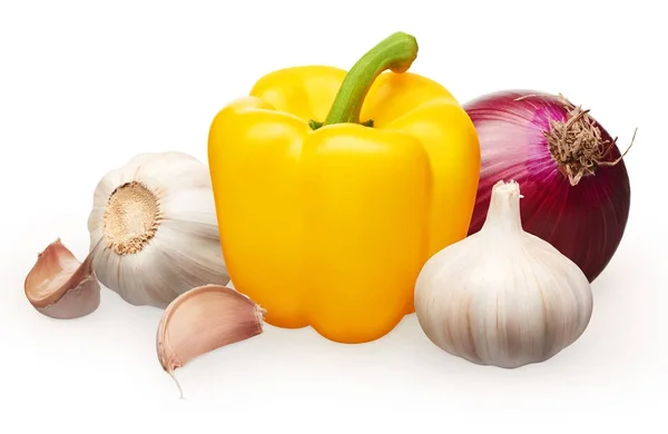 노란 벨 후추, 붉은 양파와 마늘 정 향와 — 스톡 사진