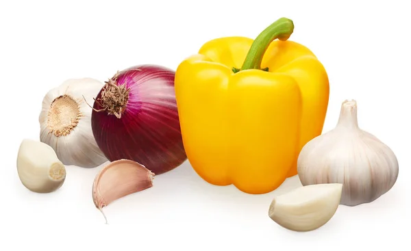 노란 벨 후추, 붉은 양파와 마늘 정 향와 — 스톡 사진