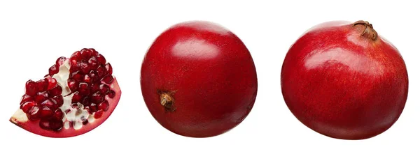 Avsnitt och hel färsk granatäpple frukt i olika vinklar — Stockfoto