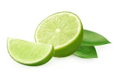 Yarım ve taze limon meyve yeşil yaprakları ile dilim 