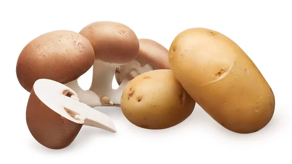 グループとロイヤル シャンピニオン キノコとジャガイモの 2 つの半分 — ストック写真